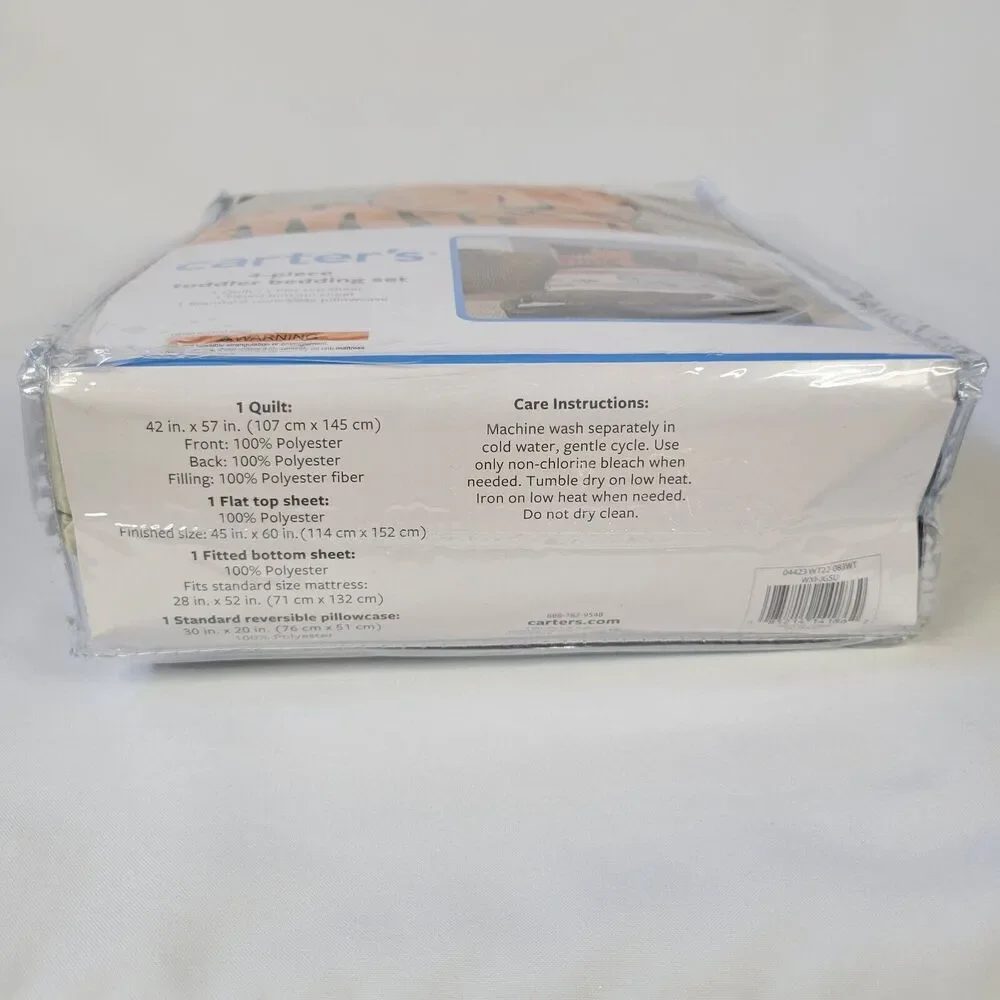 Carters 4pc Toddler Bedding Set Jungle Animal Tiger Elephant Safari Zoo Navy Tan